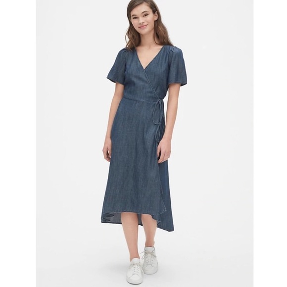 GAP | Dresses | Gap Chambray Denim Midi Wrap Dress | Poshmark